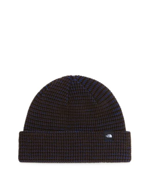 The North Face Black Tnf Fisherman Logo-Patch Beanie Hat
