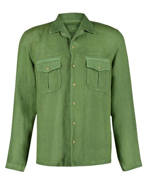 120% Lino Green Long-sleeve Linen Shirt for men