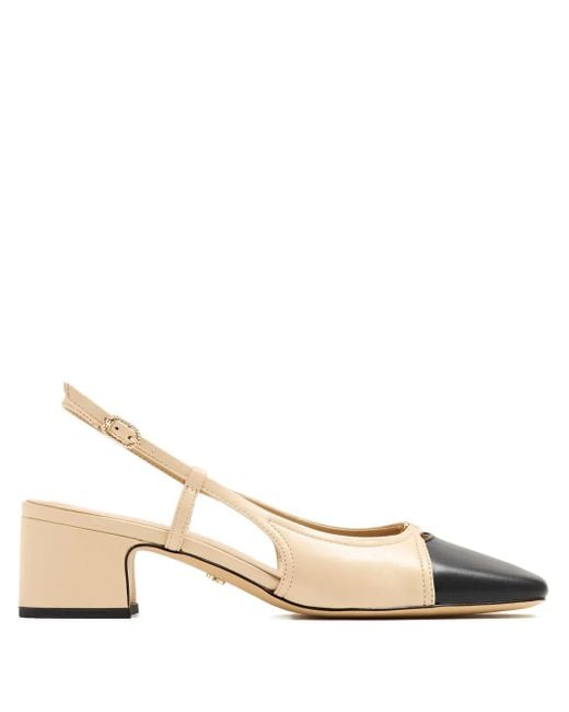 Sam Edelman Natural 50mm Tarra two-tone block-heel slingback pumps