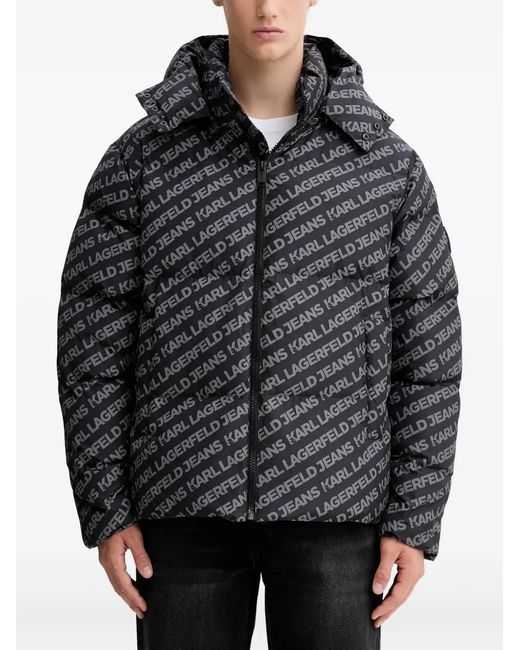 Karl Lagerfeld Gray Logo-Padded Jacket for men