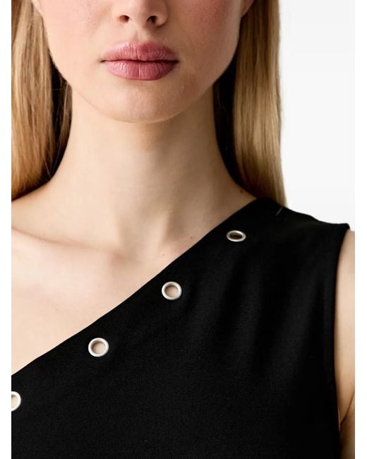 Karl Lagerfeld Black Eyelet-Embellished One-Shoulder Top
