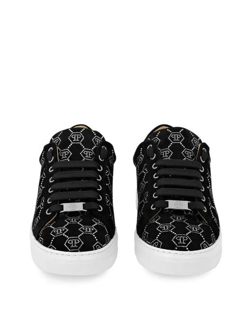 Philipp Plein Black Rhinestone Monogram Sneakers for men