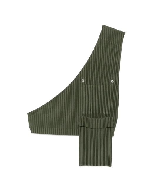 Homme Plissé Issey Miyake Green Pleated Asymmetric T-Shirt for men