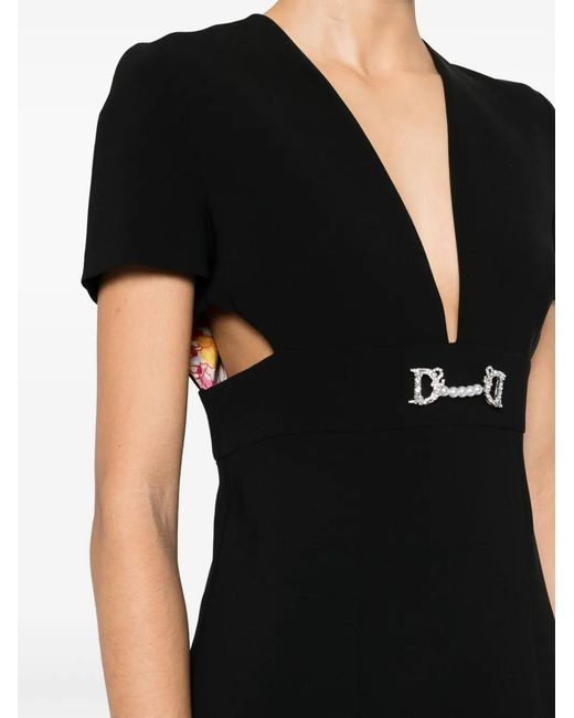 DSquared² Black Logo-Plaque Cutout-Detail Dress