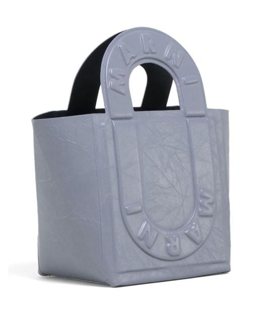 Marni Blue Logo-embossed Leather Tote Bag for men