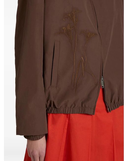 Slowear Brown Floral-Embroidered Bomber Jacket