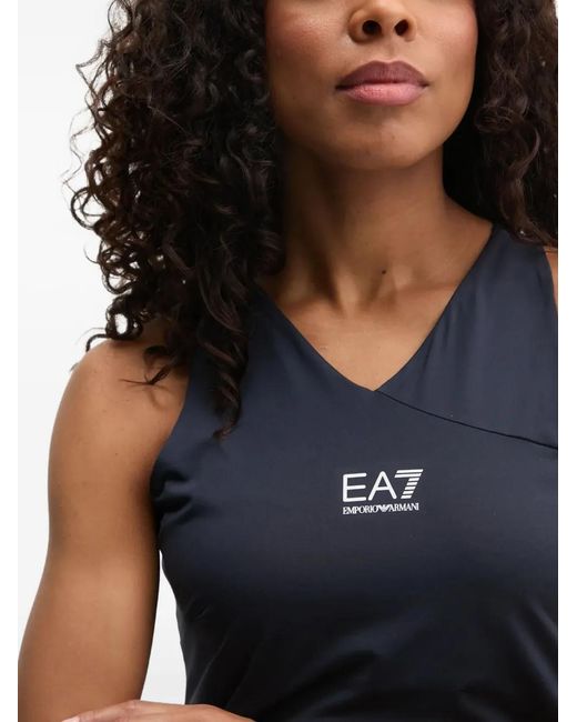 EA7 Blue V-Neck Logo Mini Dress