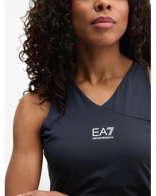 EA7 Blue V-Neck Logo Mini Dress