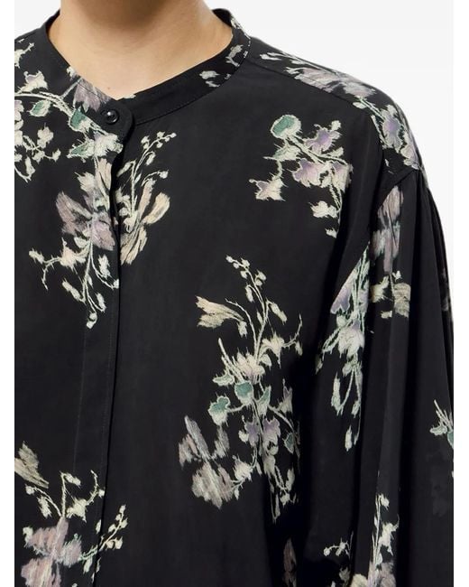 Isabel Marant Black Floral-Print Pleated-Shoulder Shirt