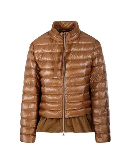 Herno Brown Ruffled Puffer Coat
