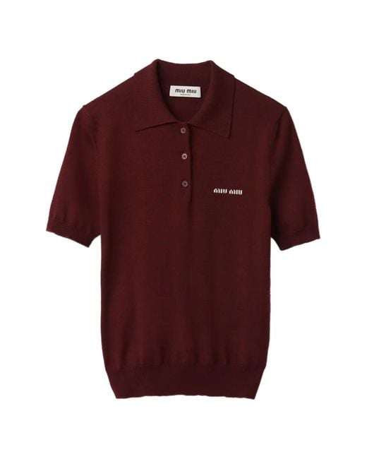 Miu Miu Red Wool Knit Polo Shirt