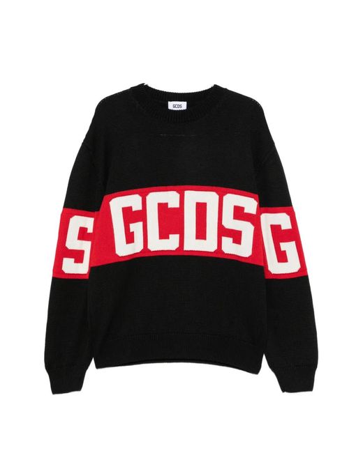 Gcds Black Logo-Intarsia Knitted Sweater for men