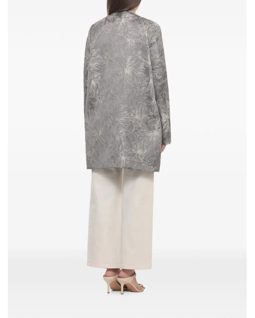 Emme Gray Marella Floral-Embroidered Round-Neck Coat