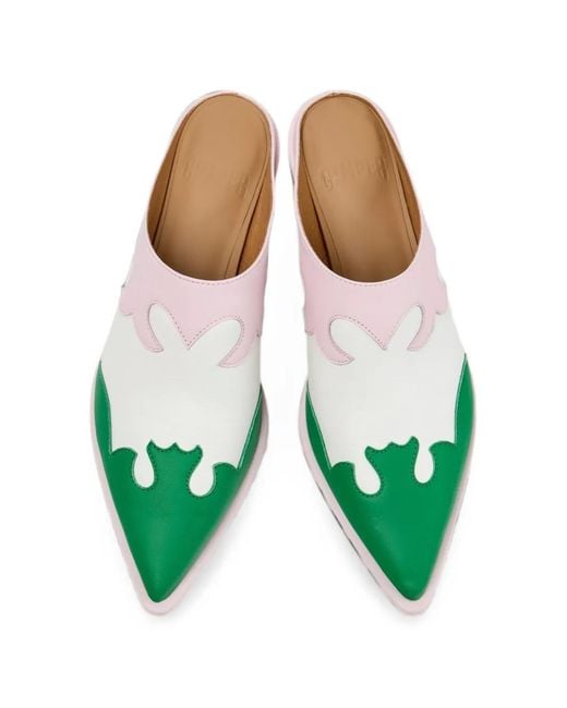 Camper Green Anita Panelled Leather Mules
