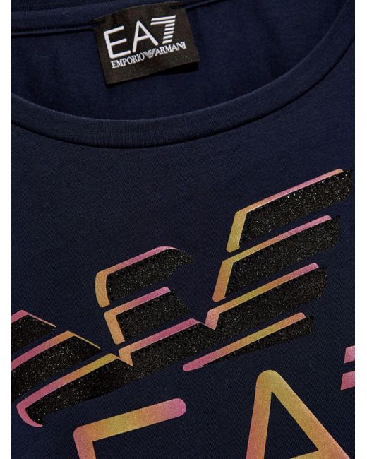 EA7 Blue Logo-print Cotton T-shirt
