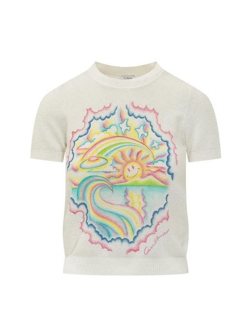 Casablanca White T-Shirt Graphique À Manches Courtes