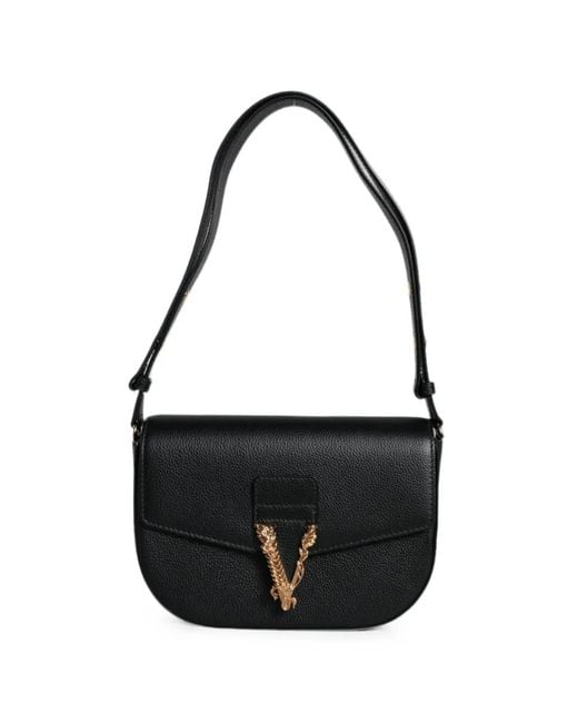 Versace Black La Medusa Grained Leather Shoulder Bag