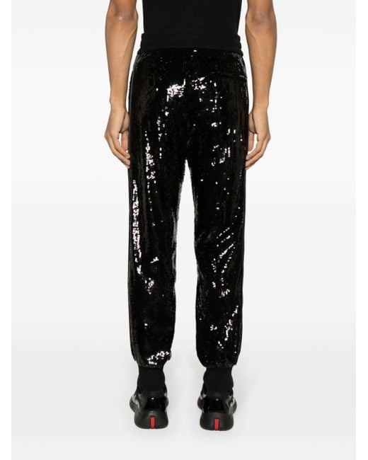 Dolce & Gabbana Black Sequin-embellished Side-panel Trousers for men