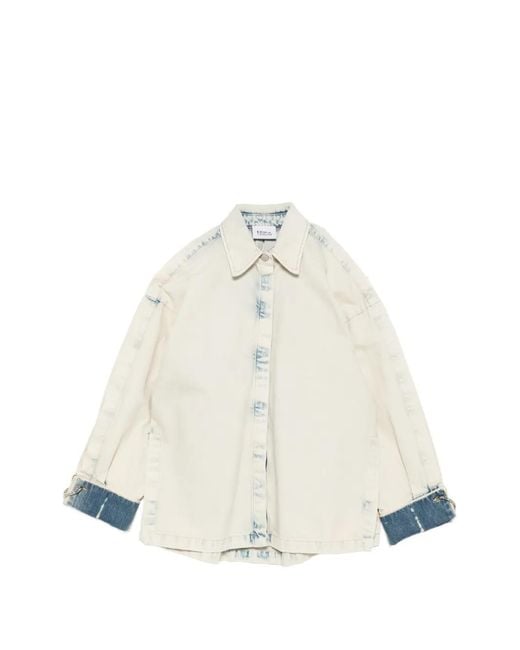 Erika Cavallini Semi Couture White Cut-Out Ring-Detail Denim Jacket