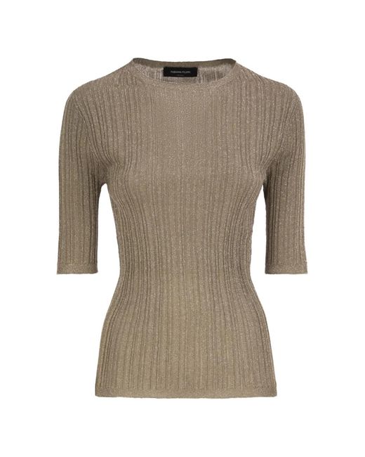 Fabiana Filippi Gray Ribbed-Knit T-Shirt