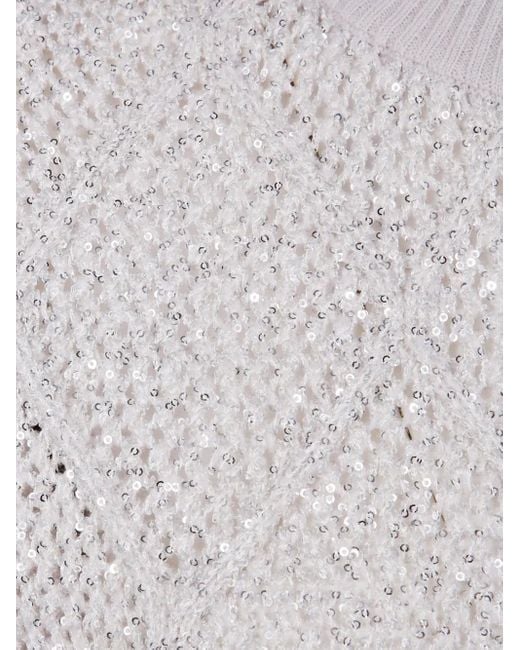 D.exterior Gray Sequin-Embellished Short-Sleeved Sweater