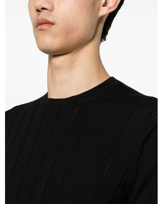 Tagliatore Black Ribbed-knit Cotton T-shirt for men