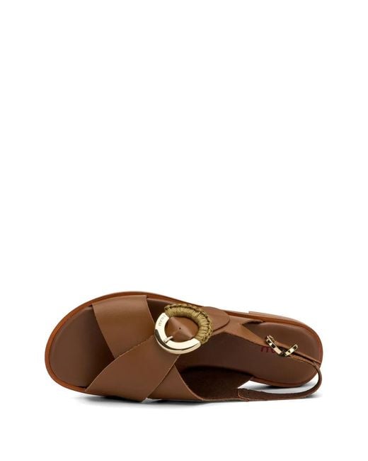 Frau Brown Round-Buckle Leather Sandals