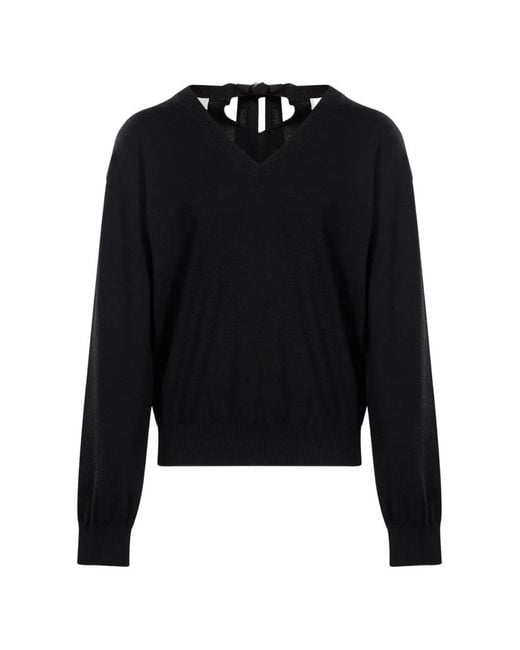 Lanvin Black Bow-Detail V-Neck Sweater