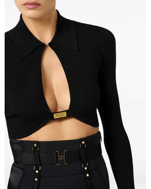 Elisabetta Franchi Black Micro-Braided Cut-Out Top