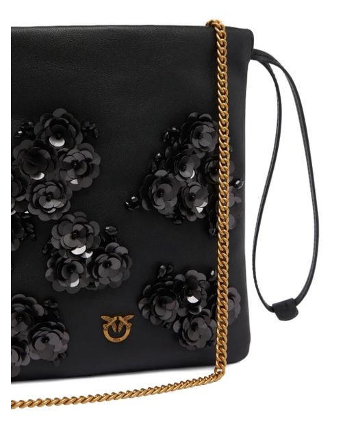 Pinko Black Sequin-Embellished Drawstring Shoulder Bag