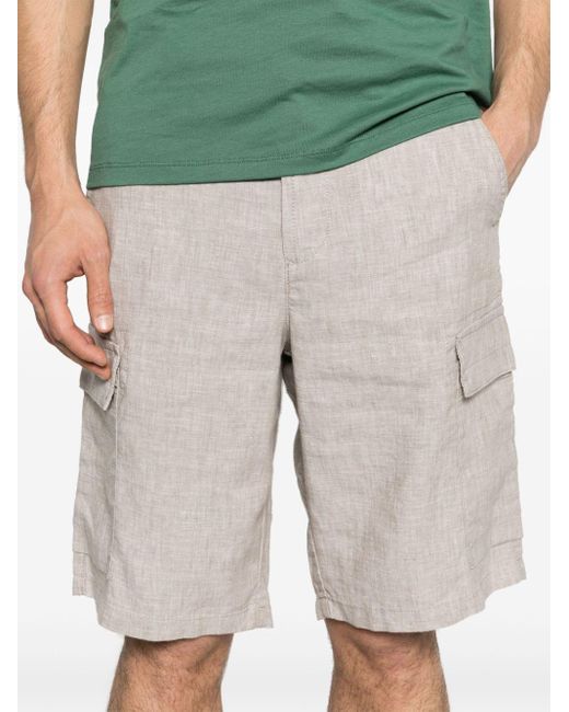 Boss Gray Straight-leg Linen Cargo Shorts for men