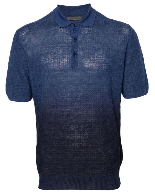 Corneliani Blue Ribbed-knit Polo Shirt for men