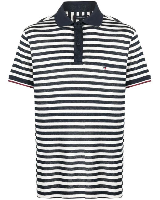 Tommy Hilfiger Blue Logo-Patch Striped Polo Shirt for men