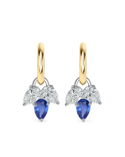 Phillips House Blue 18K And Platinum Diamond And Sapphire Triple-Leaf Huggie Earrings