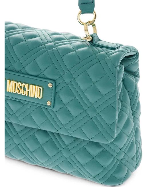 Moschino Green Quilted Logo-Plaque Small Bag