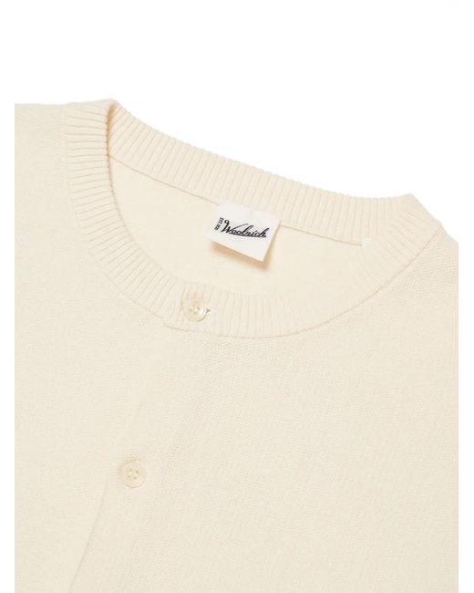 Woolrich Natural Pique-Knit Crew-Neck Cardigan