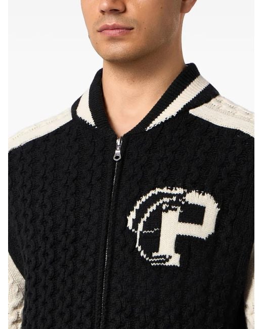 Philipp Plein Black Plein Star Knitted Bomber Jacket for men