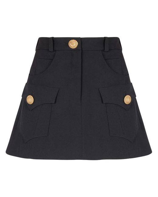 Balmain Black Wool Mini Skirt For