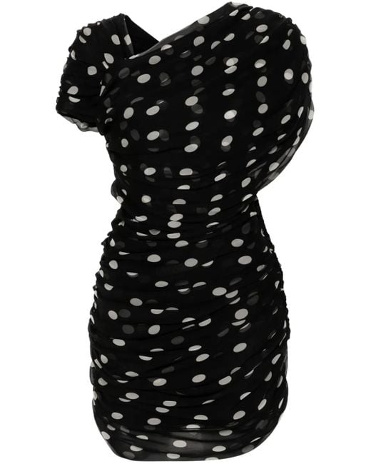 Saint Laurent Black Silk Dress With Polka Dot Pattern