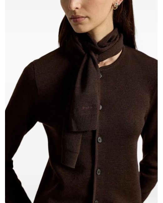 Polo Ralph Lauren Brown Tie-Scarf Wool Cardigan