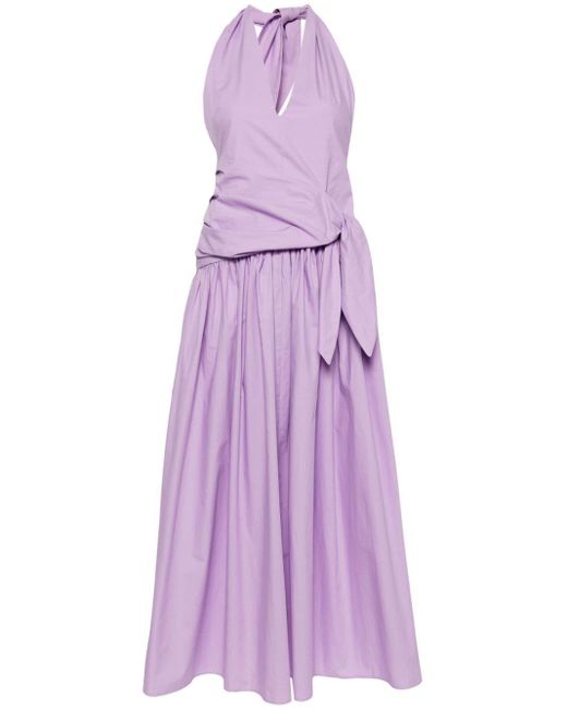 MSGM Purple Draped-detail Cotton Maxi Dress