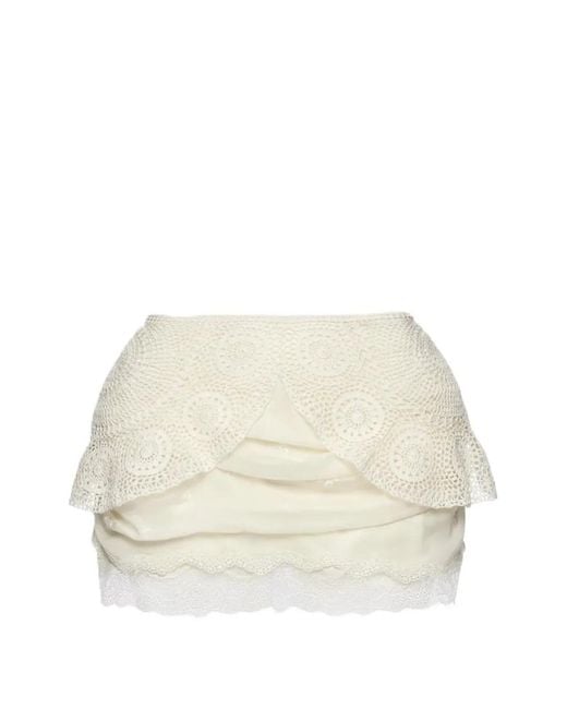 Magda Butrym White Crochet Lace-Trim Mini Skirt