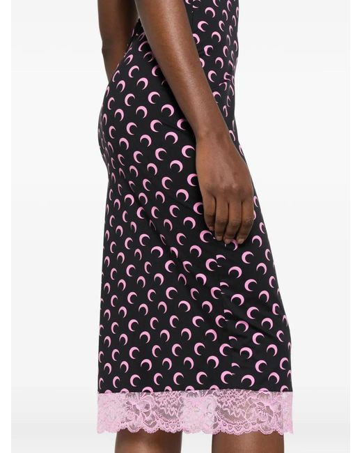 MARINE SERRE Purple Moon-Print Lace-Trim Midi Dress
