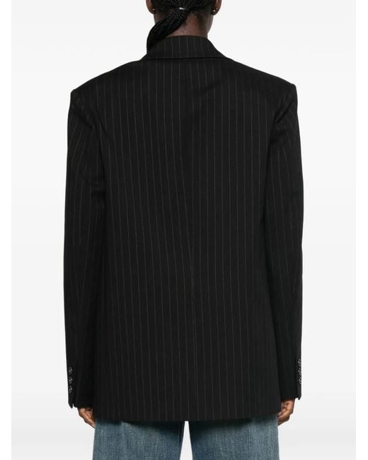 ANDAMANE Black Pinstripe-Pattern Blazer
