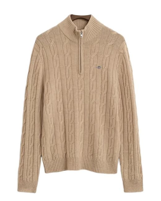 Gant Natural Cable-Knit Half-Zip Sweater for men
