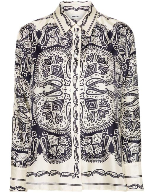 Sandro Gray Hemd aus Seide mit Paisley-Print