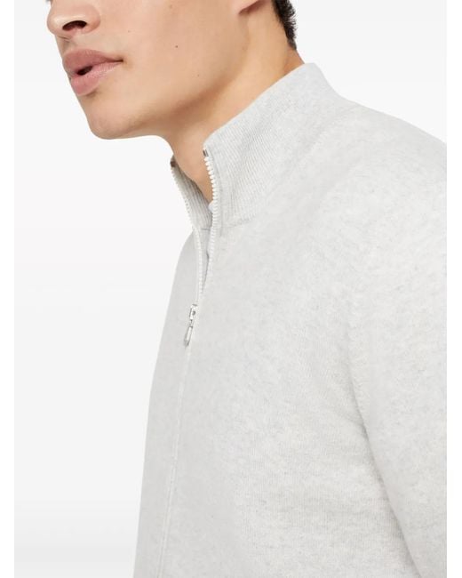 Brunello Cucinelli White Cashmere Zipped Cardigan for men