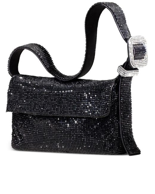 Benedetta Bruzziches Black Crystal-Embellished Buckle Shoulder Bag