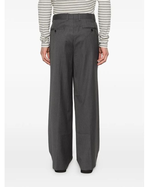 TONYWACK Gray Striped Pleated Tailored Trousers for men