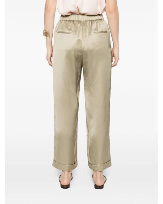 Peserico Natural Satin-Finish Turn-Up Trousers